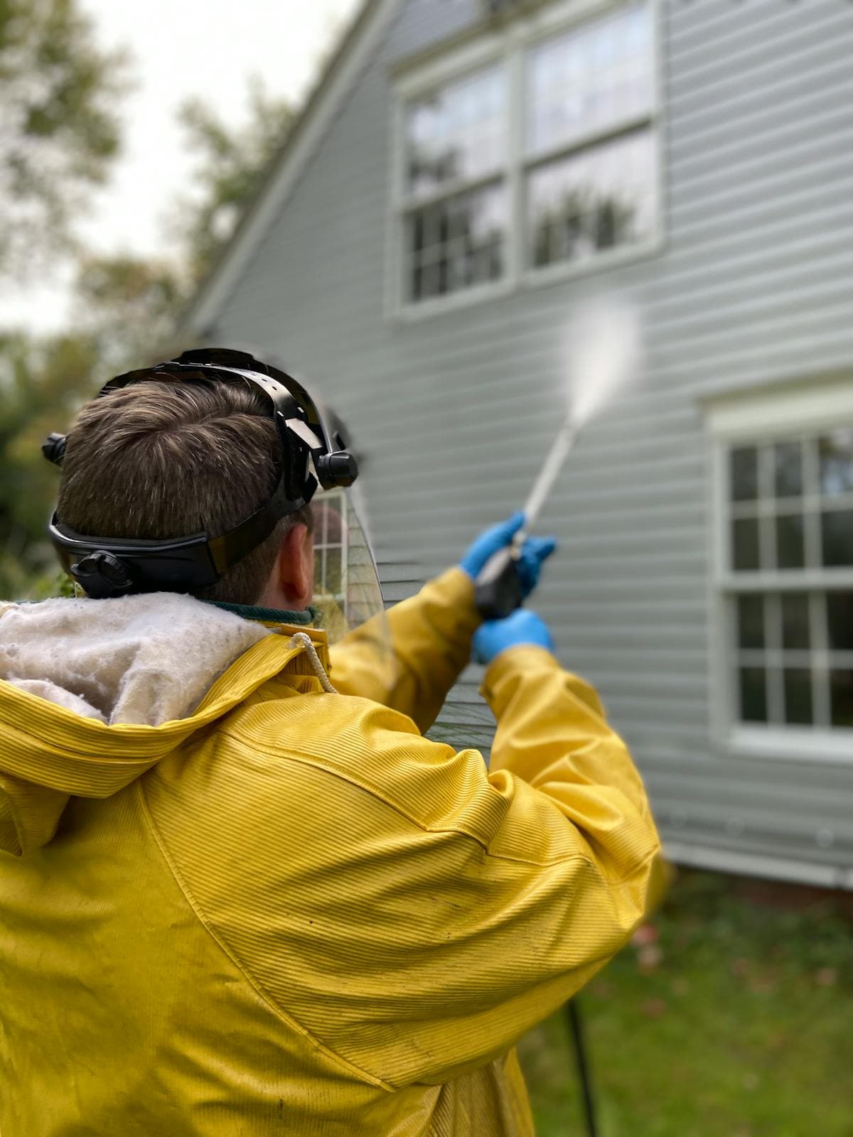 Power washing a driveway